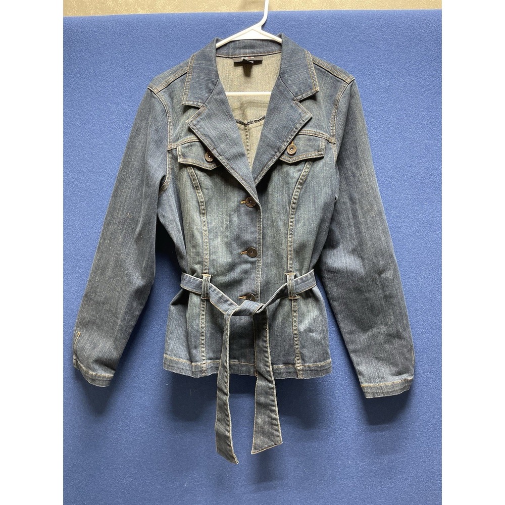 Style & Co Women's Belted Denim Button Front Jean Jacket‎ Size L